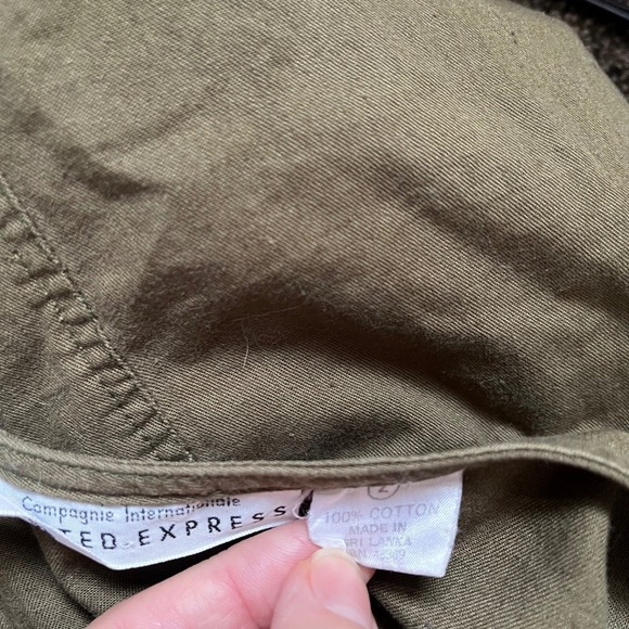 Vintage Express Olive Cotton Utility Midi Dress Oversized Pockets Womens M - Picture 6 of 8